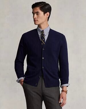 Ralph Lauren Polo Navy Washable Cashmere V-Neck Cardigan Mens XL Classic
